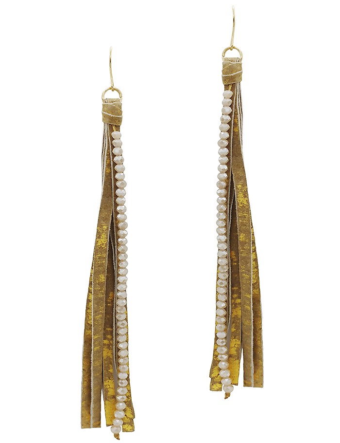 ME6405-GRAY-LEATHER-FRINGE-EARRINGS